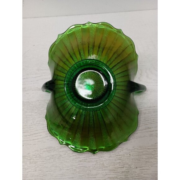 VTG Fenton Carnival Glass Stripe Ray Irridescent Double Handled Folded Bowl Dish - Picture 4 of 7